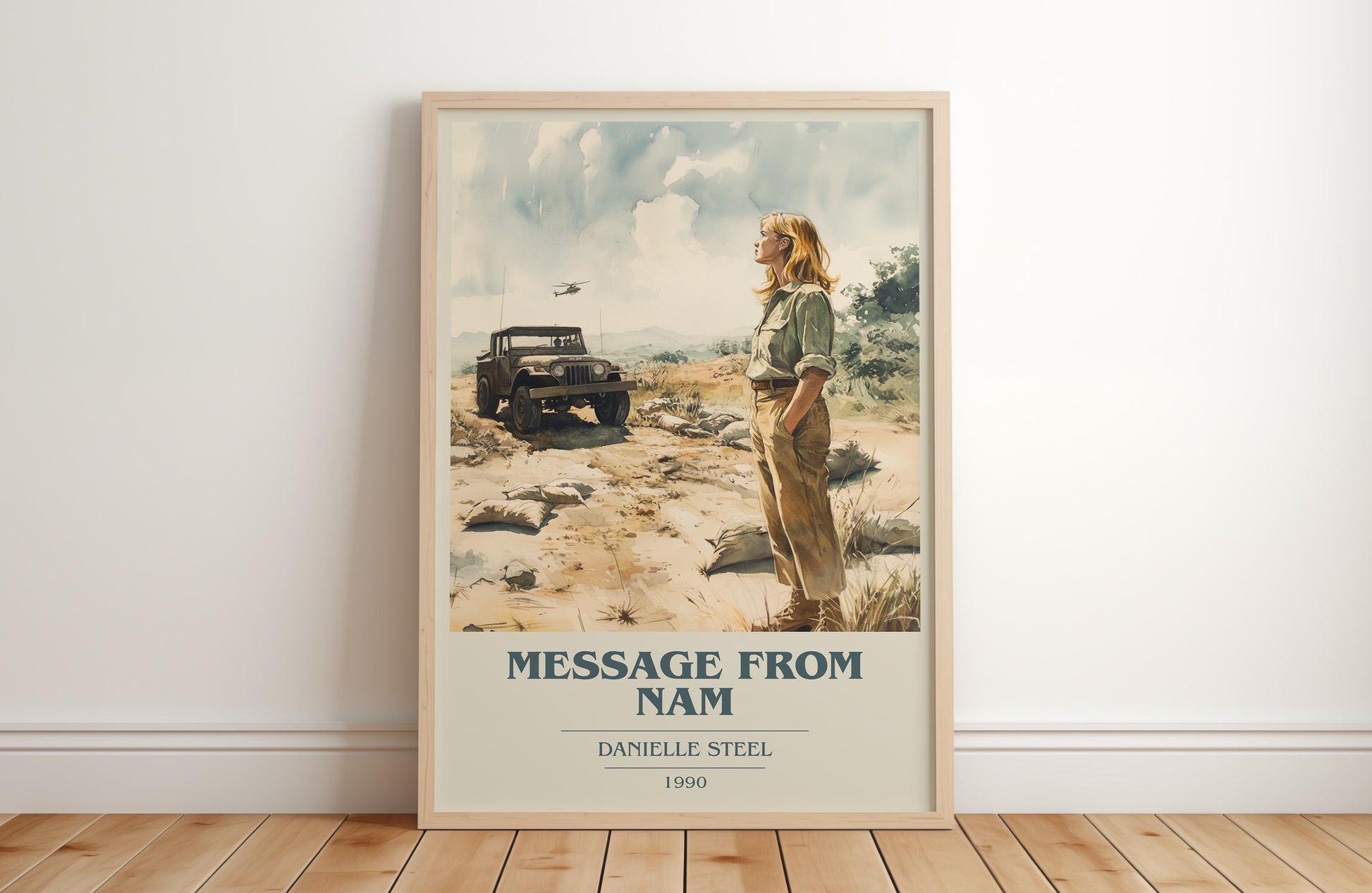 Message from Nam book cover print in frame leaning in hallway – historical fiction wall art