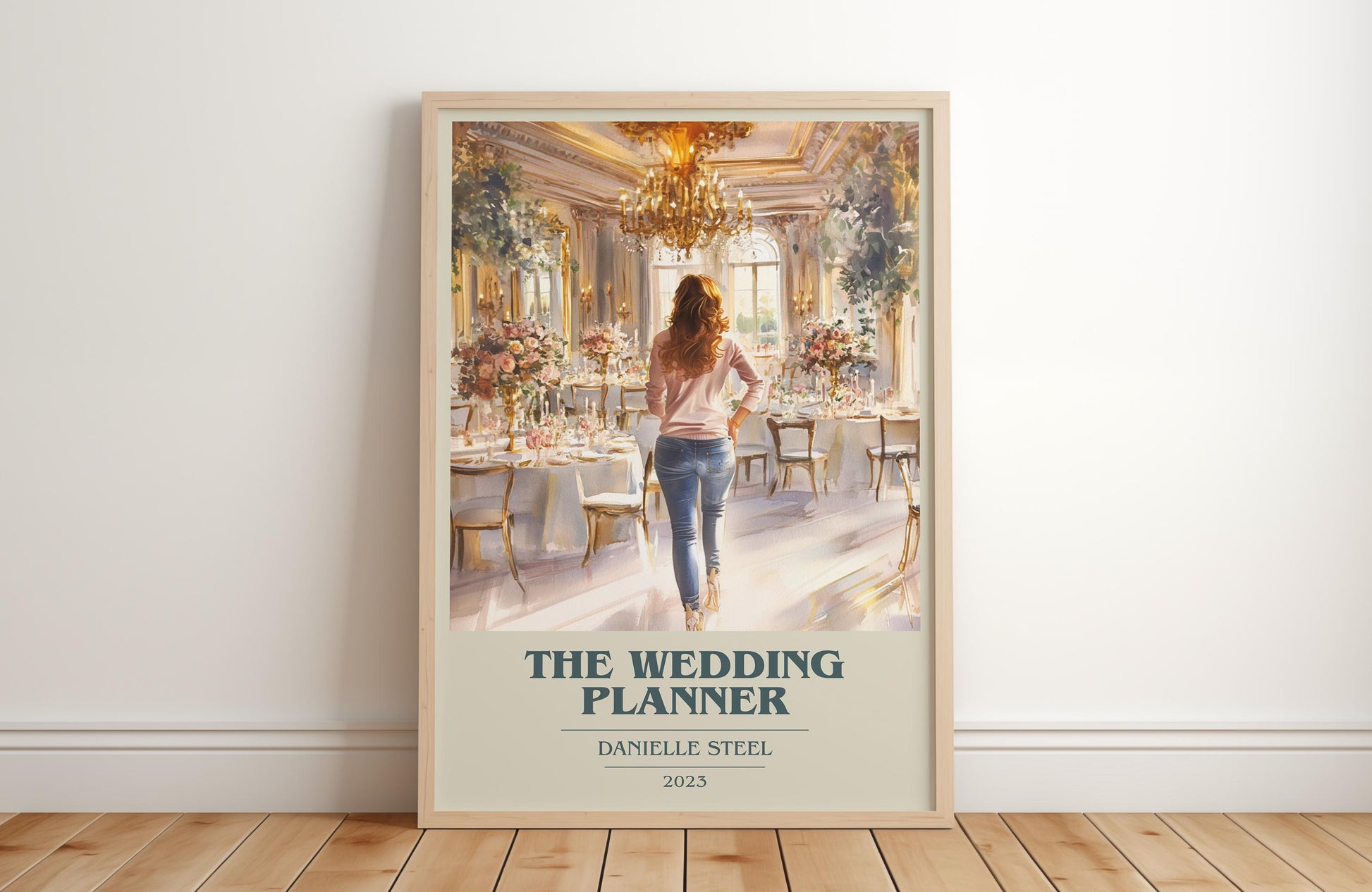 The Wedding Planner book cover print in frame leaning in hallway – romance wall art