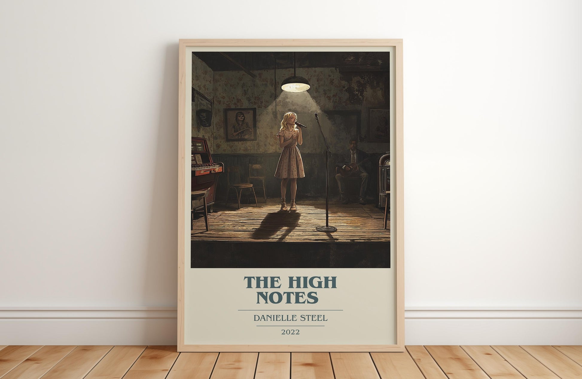 The High Notes book cover print in frame leaning in hallway – romance wall art