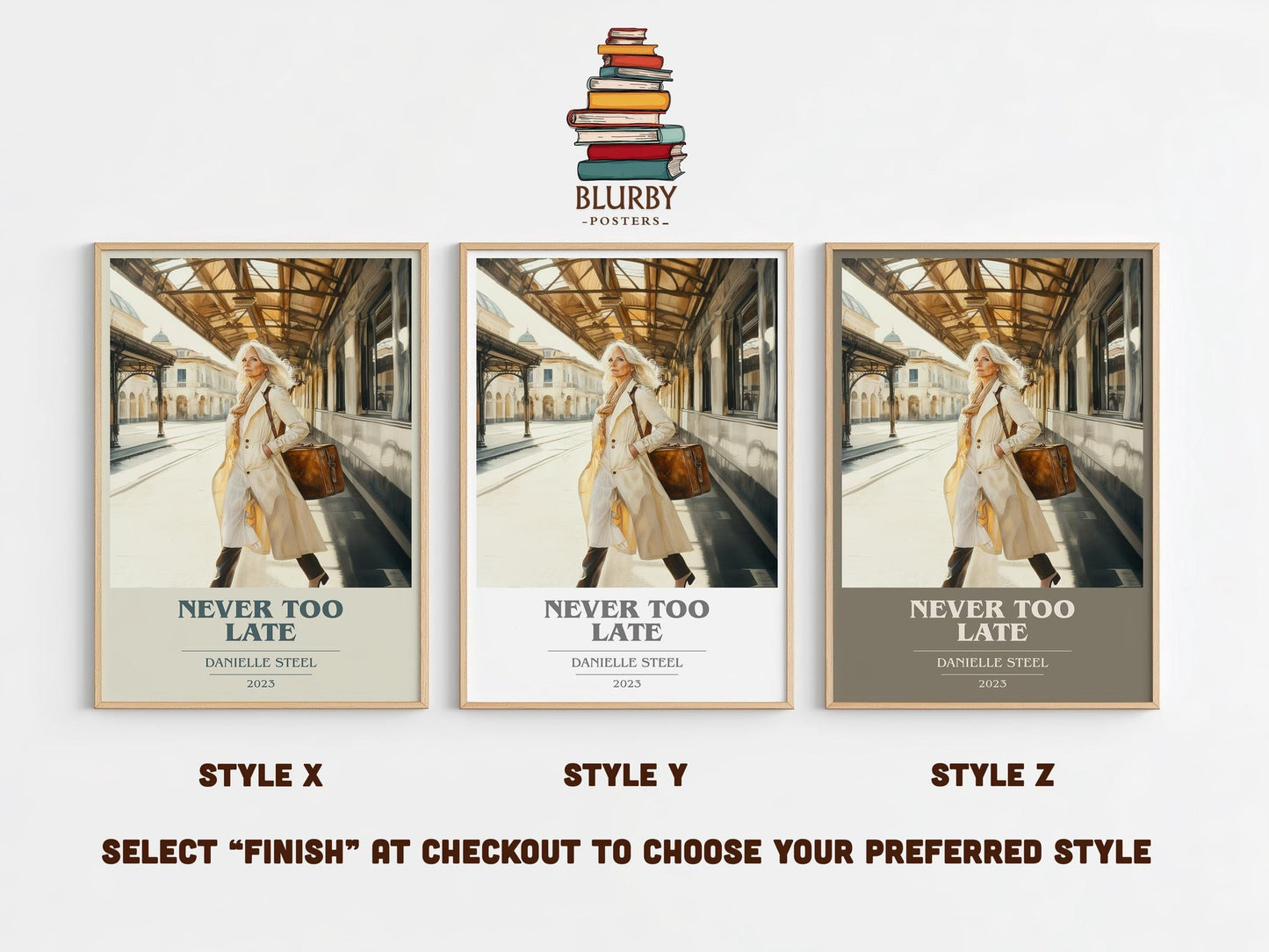 Never Too Late book cover poster colour and style options – Danielle Steel book art