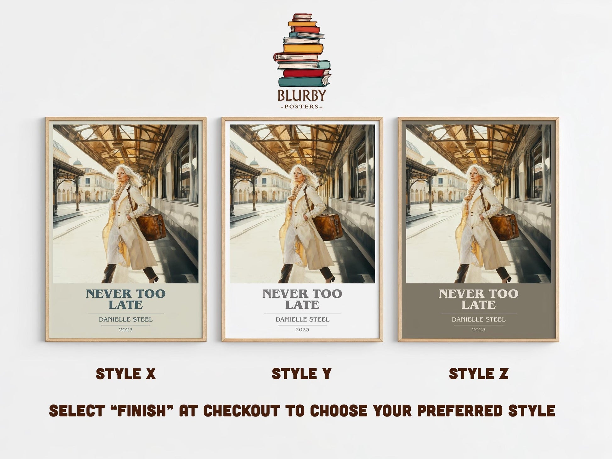 Never Too Late book cover poster colour and style options – Danielle Steel book art