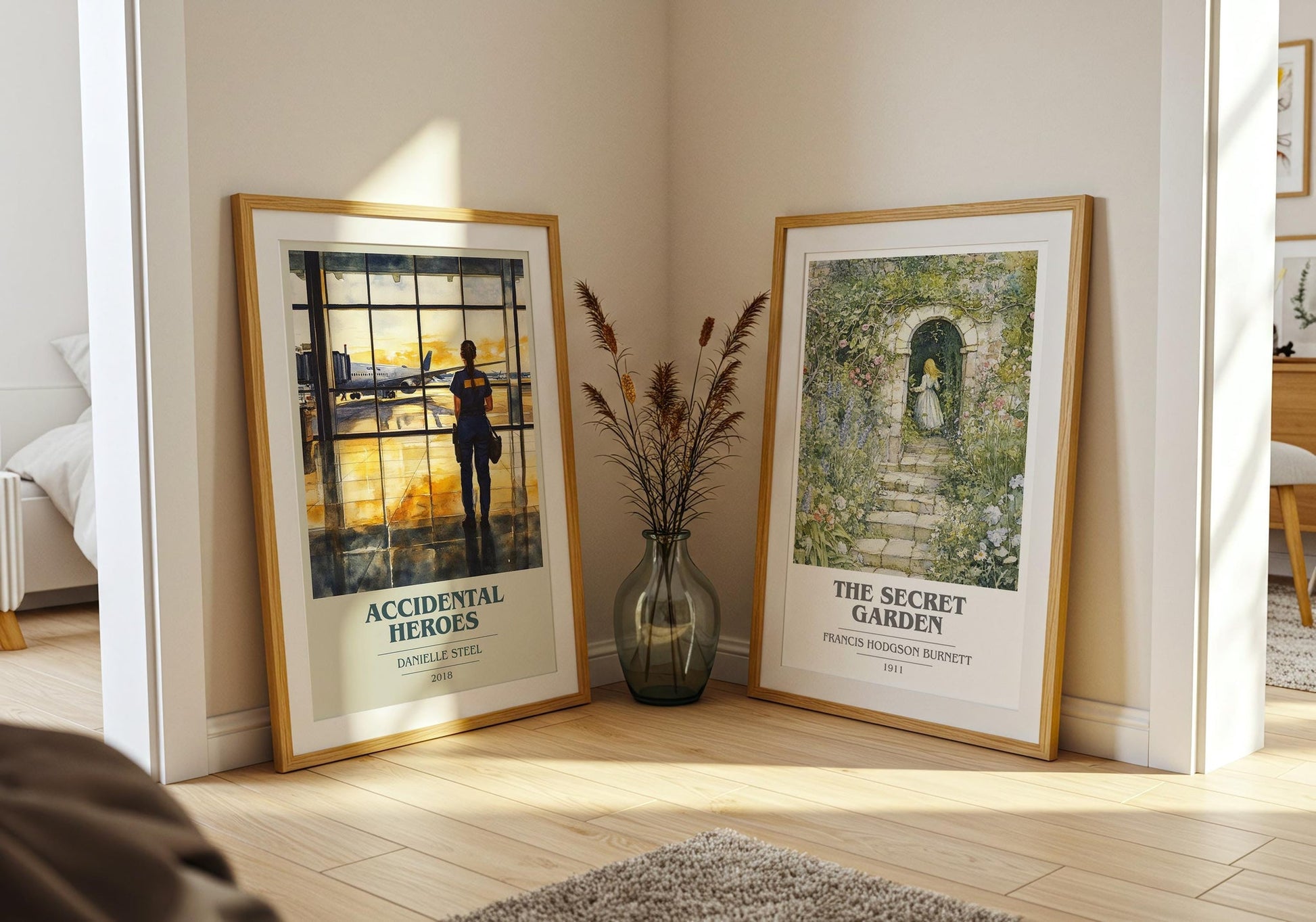 Accidental Heroes book cover poster paired in gallery wall – literary art prints