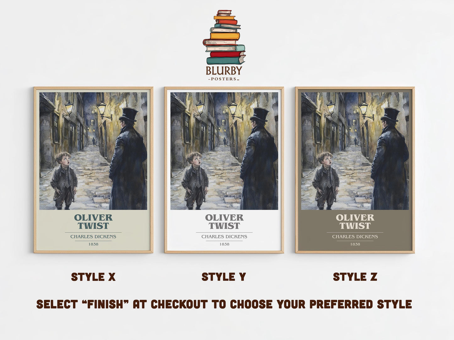 Oliver Twist book cover poster colour and style options – Charles Dickens book art
