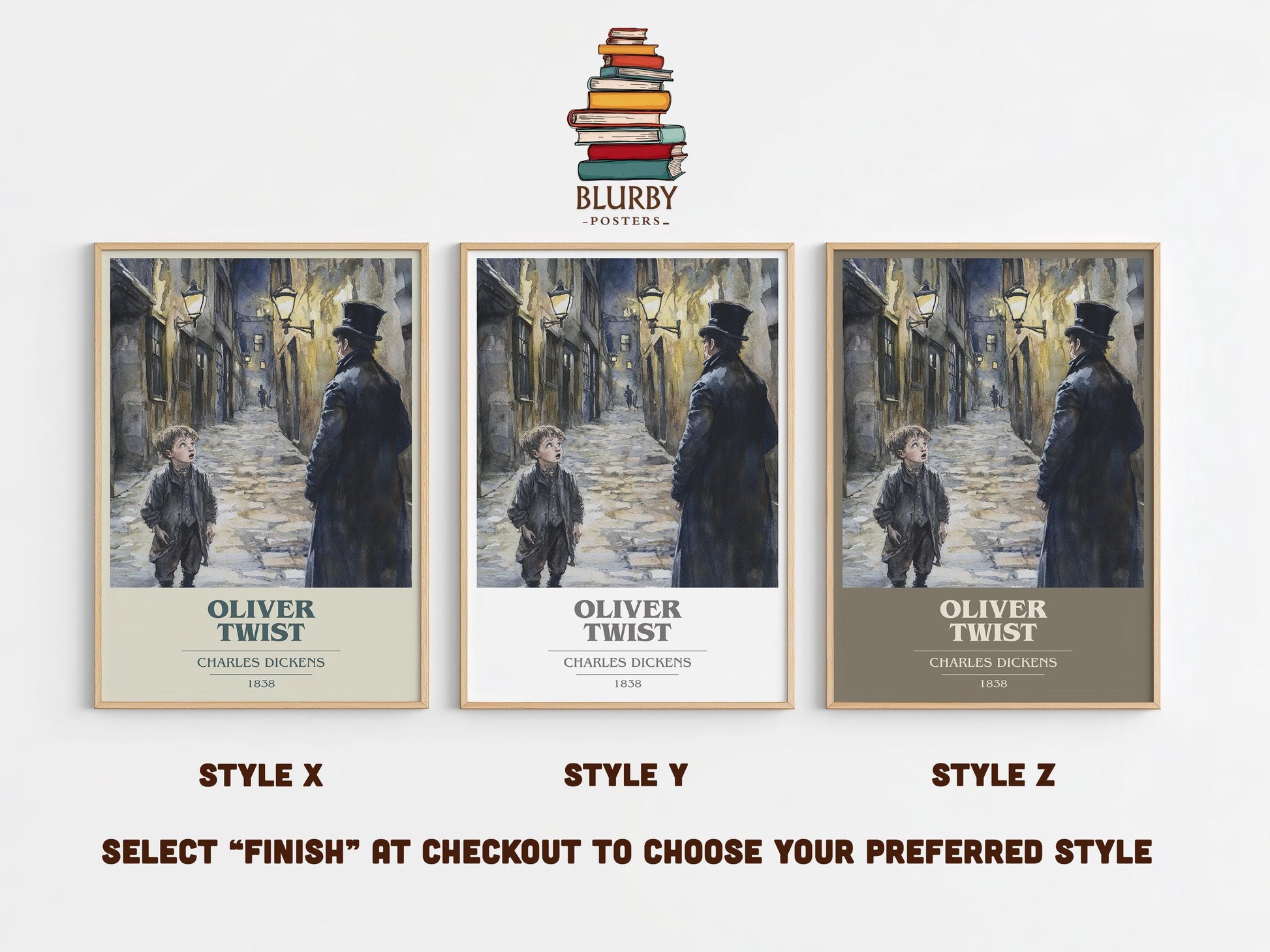 Oliver Twist book cover poster colour and style options – Charles Dickens book art