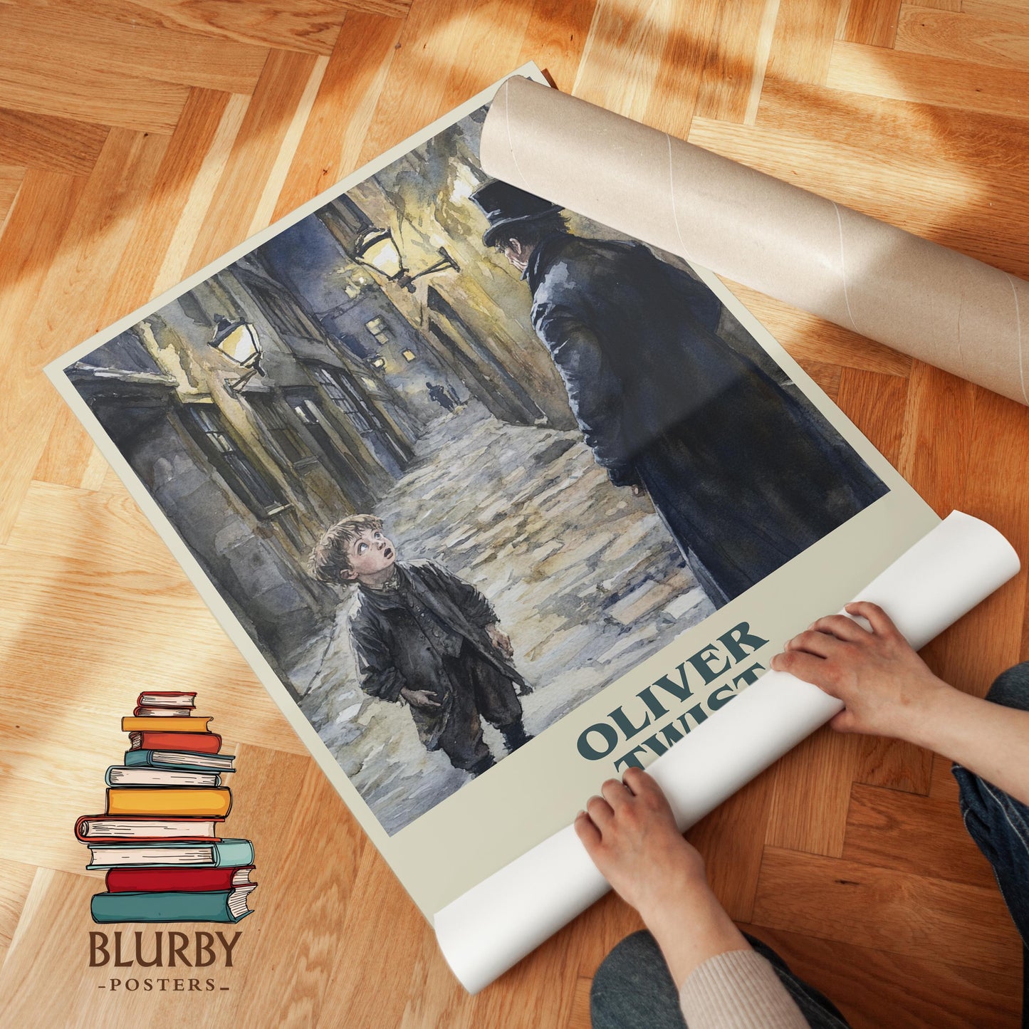 Oliver Twist book poster packaging – museum-quality print rolled in protective tube