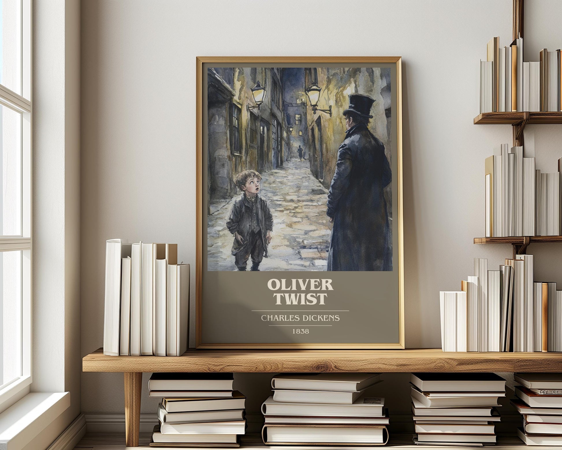 Oliver Twist book cover print on bookshelf – Charles Dickens fan gift