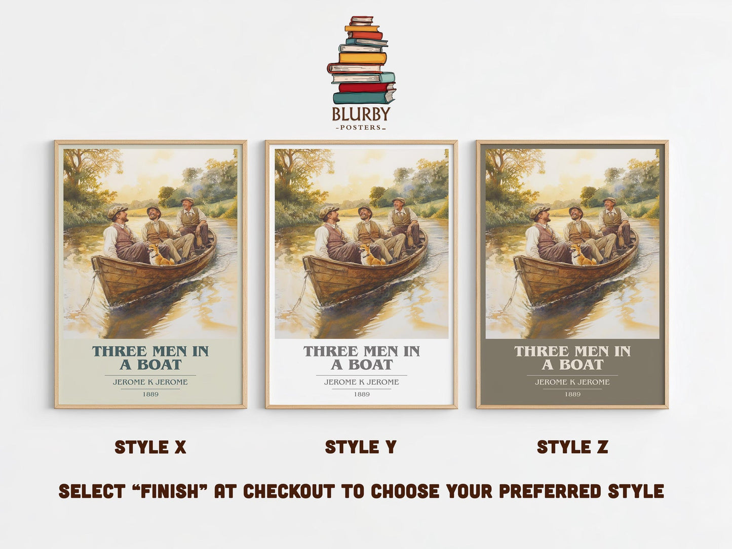 Three Men in a Boat book cover poster colour and style options – Jerome K. Jerome book art