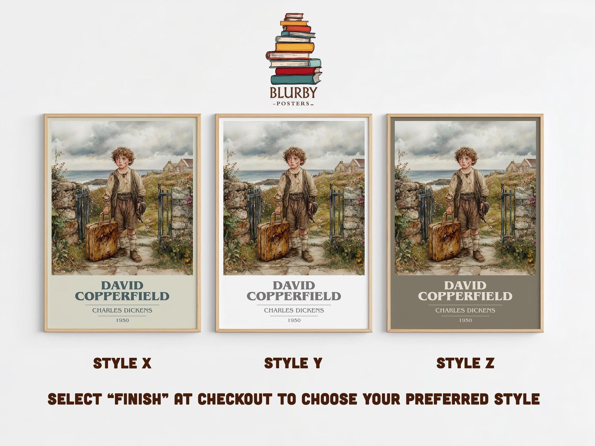 David Copperfield book cover print in frame leaning in hallway – classic literature wall art