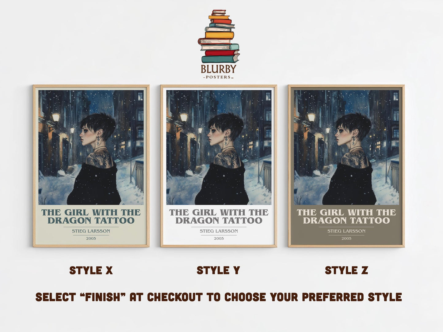 The Girl with the Dragon Tattoo book cover print framed by window – literary home decor