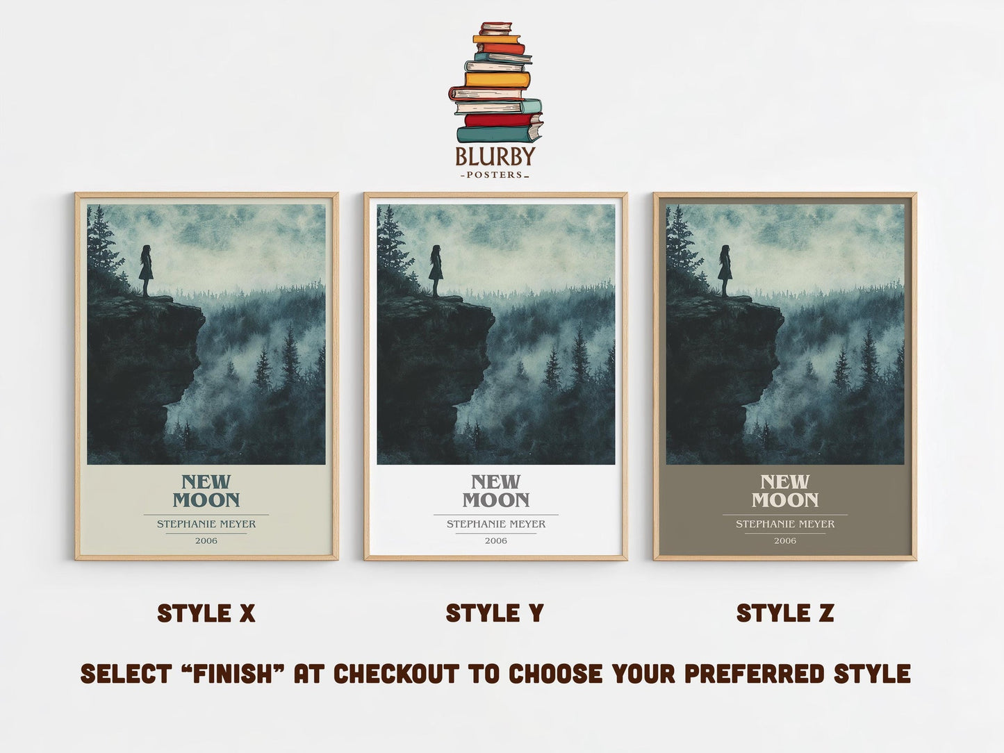 New Moon book cover poster colour and style options – Stephenie Meyer book art