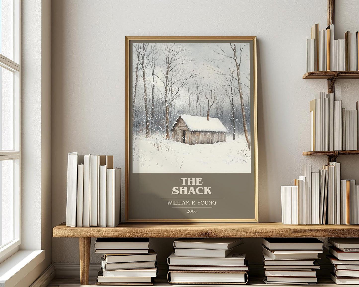 The Shack book cover print on bookshelf – William P. Young fan gift