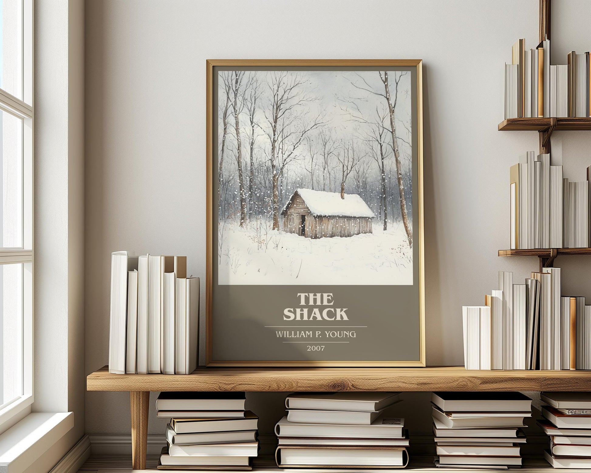 The Shack book cover print on bookshelf – William P. Young fan gift