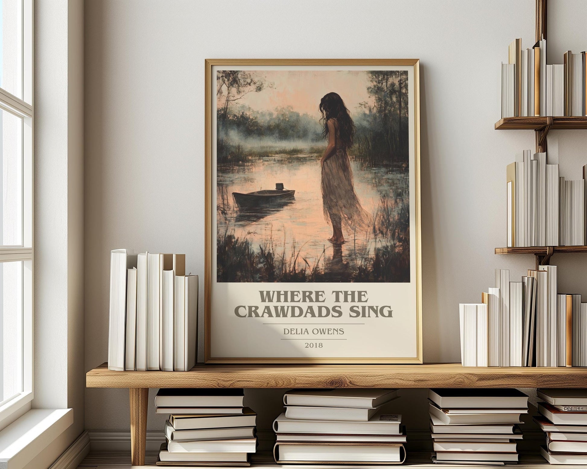 Where the Crawdads Sing book cover print on bookshelf – Delia Owens fan gift