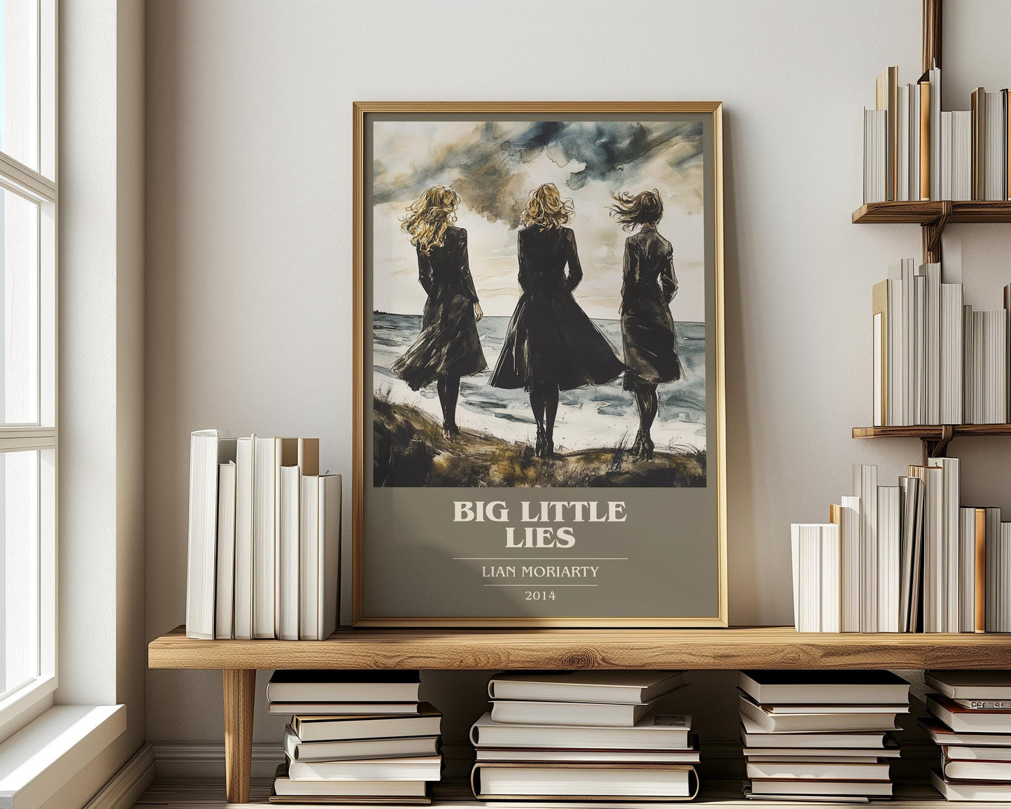 Big Little Lies book cover print on bookshelf – Lian Moriarty fan gift