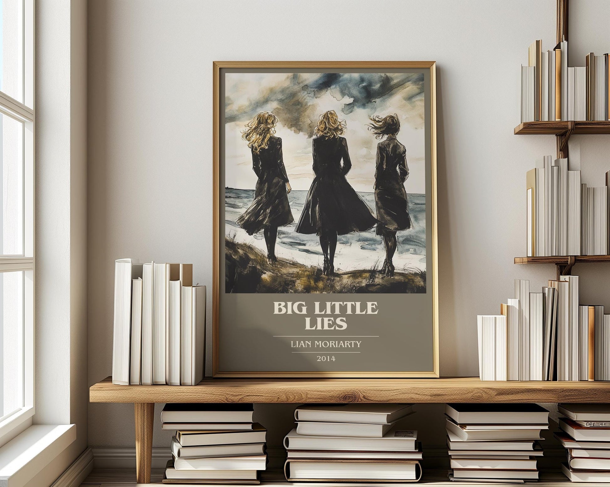 Big Little Lies book cover print on bookshelf – Lian Moriarty fan gift