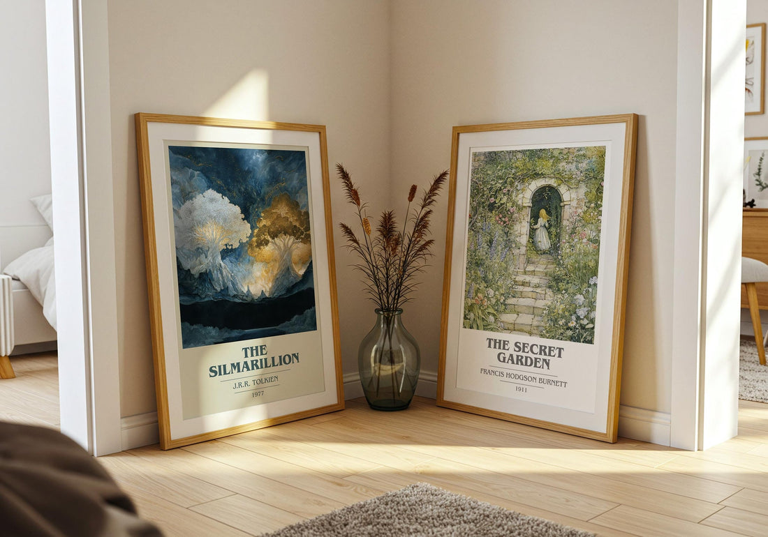 The Silmarillion book cover print on bookshelf – J. R. R. Tolkien fan gift