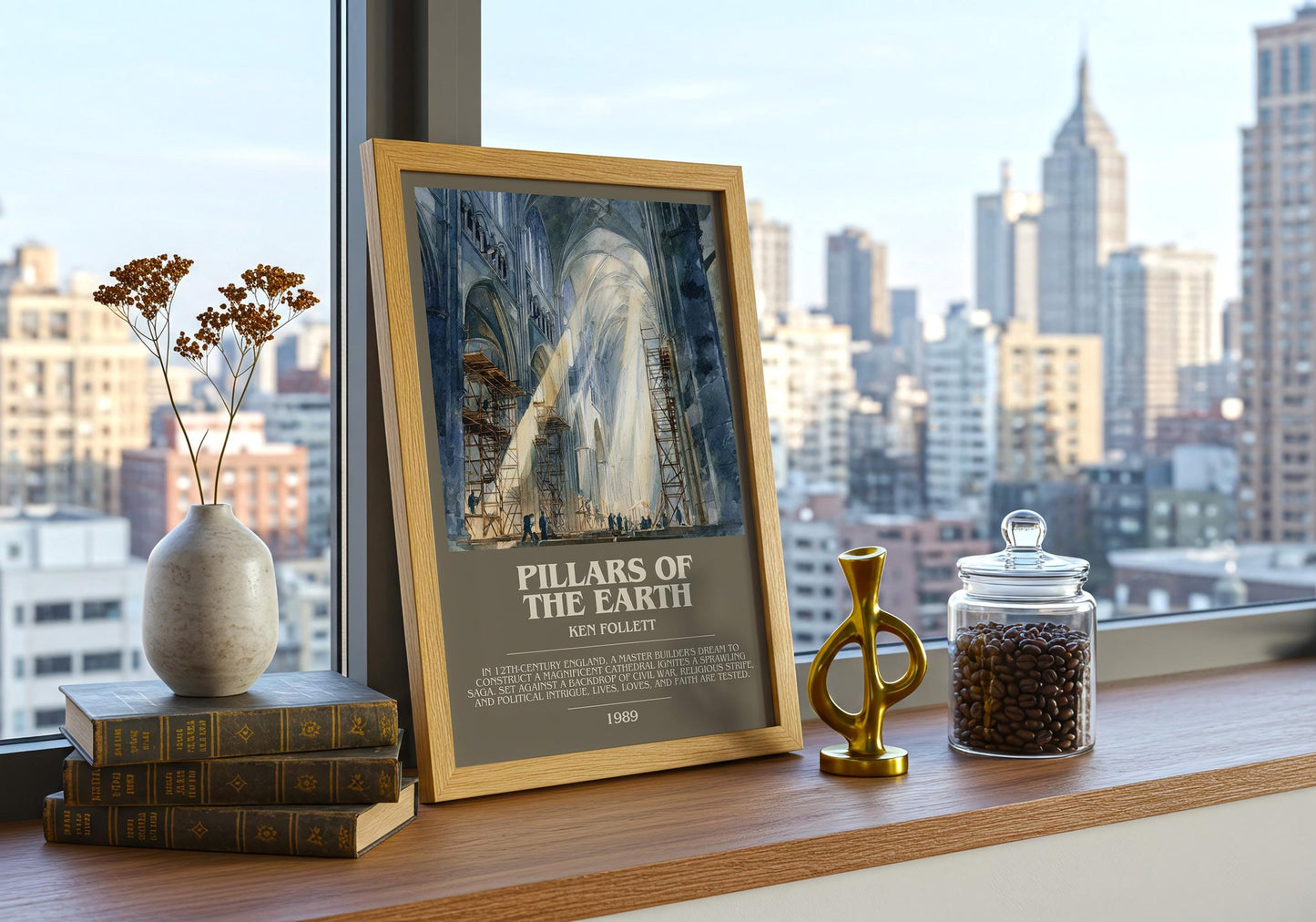 The Pillars of the Earth bookish book poster framed on wall – coming of age wall art