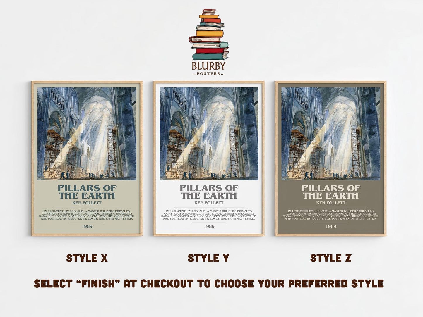 The Pillars of the Earth bookish poster colour and style options – Ken Follett book art