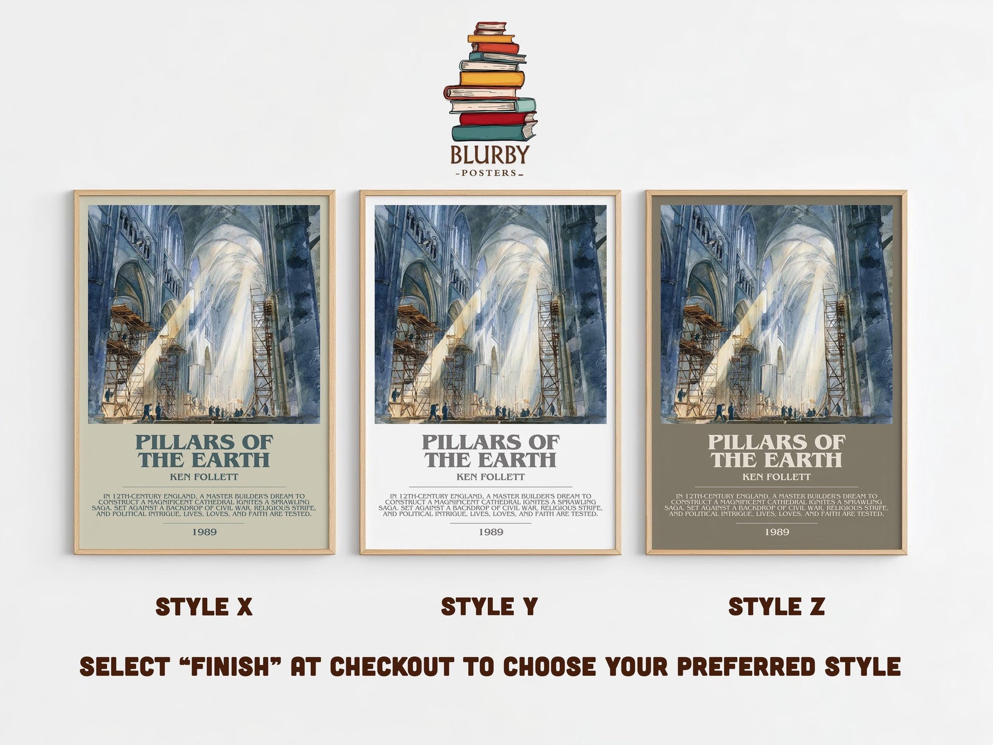 The Pillars of the Earth bookish poster colour and style options – Ken Follett book art