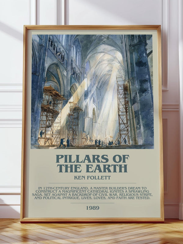 The Pillars of the Earth bookish print in frame leaning in hallway – coming of age wall art