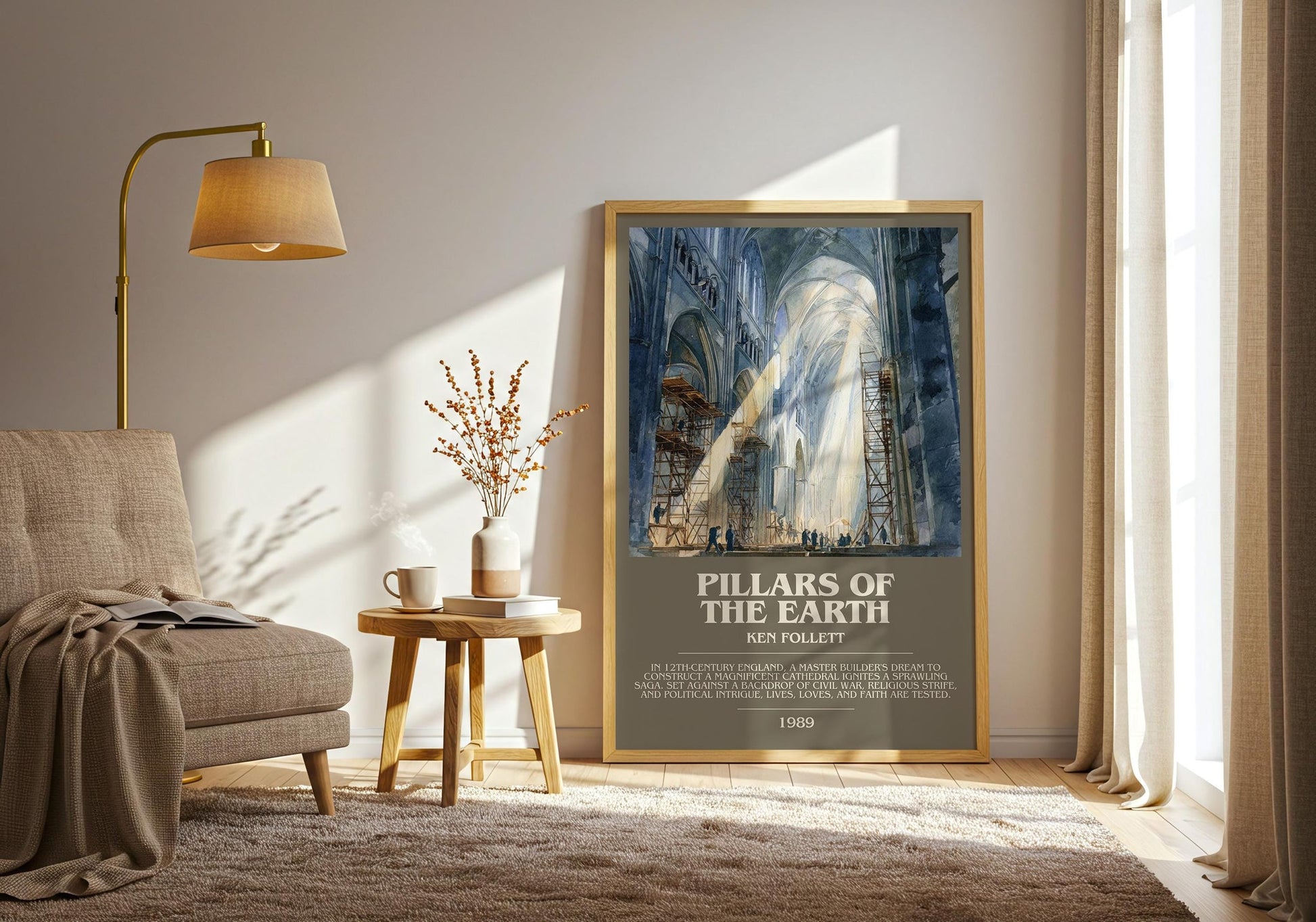 The Pillars of the Earth bookish print on bookshelf – Ken Follett fan gift