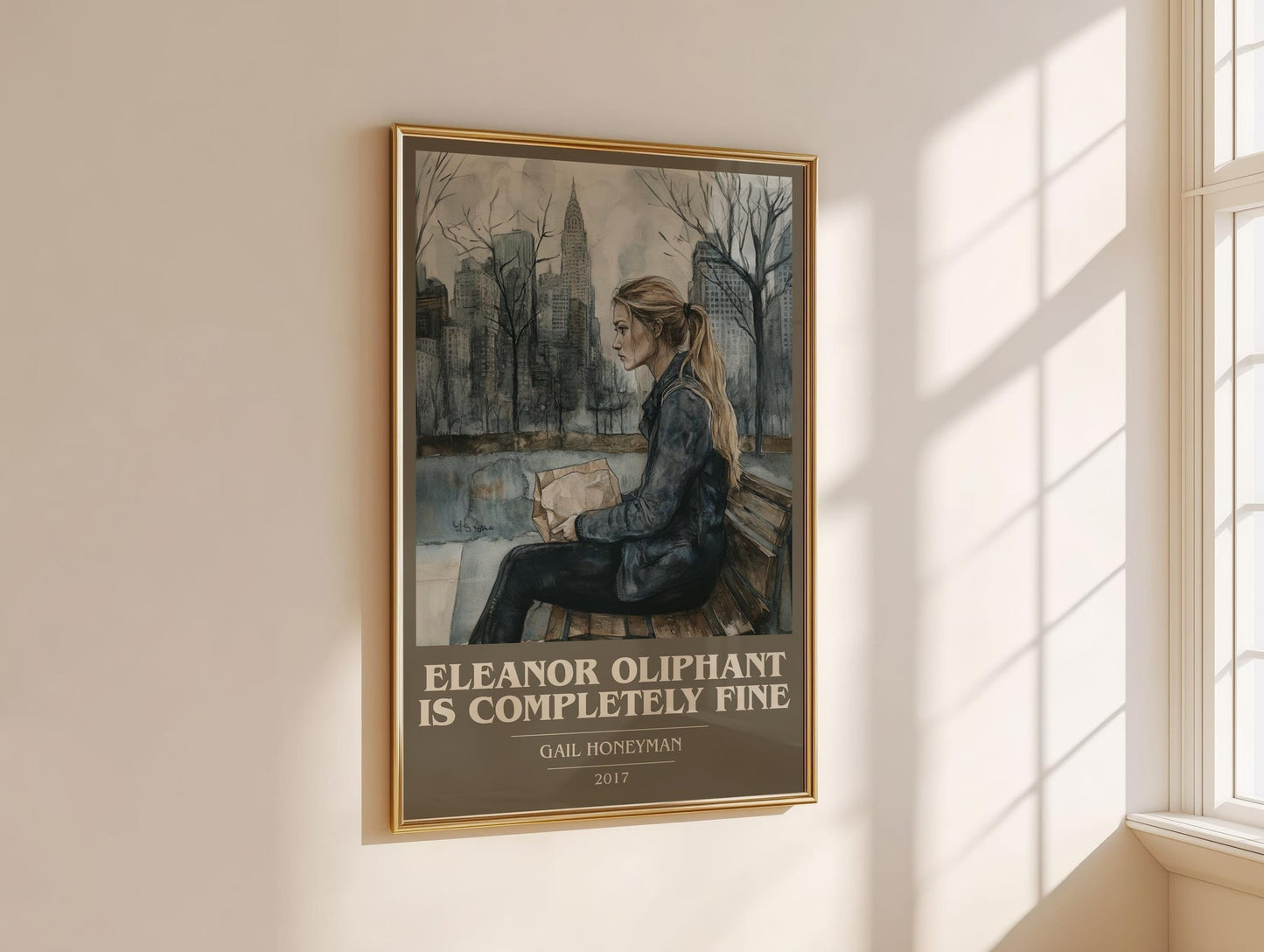 Eleanor Oliphant Is Completely Fine book cover print on bookshelf – Gail Honeyman fan gift