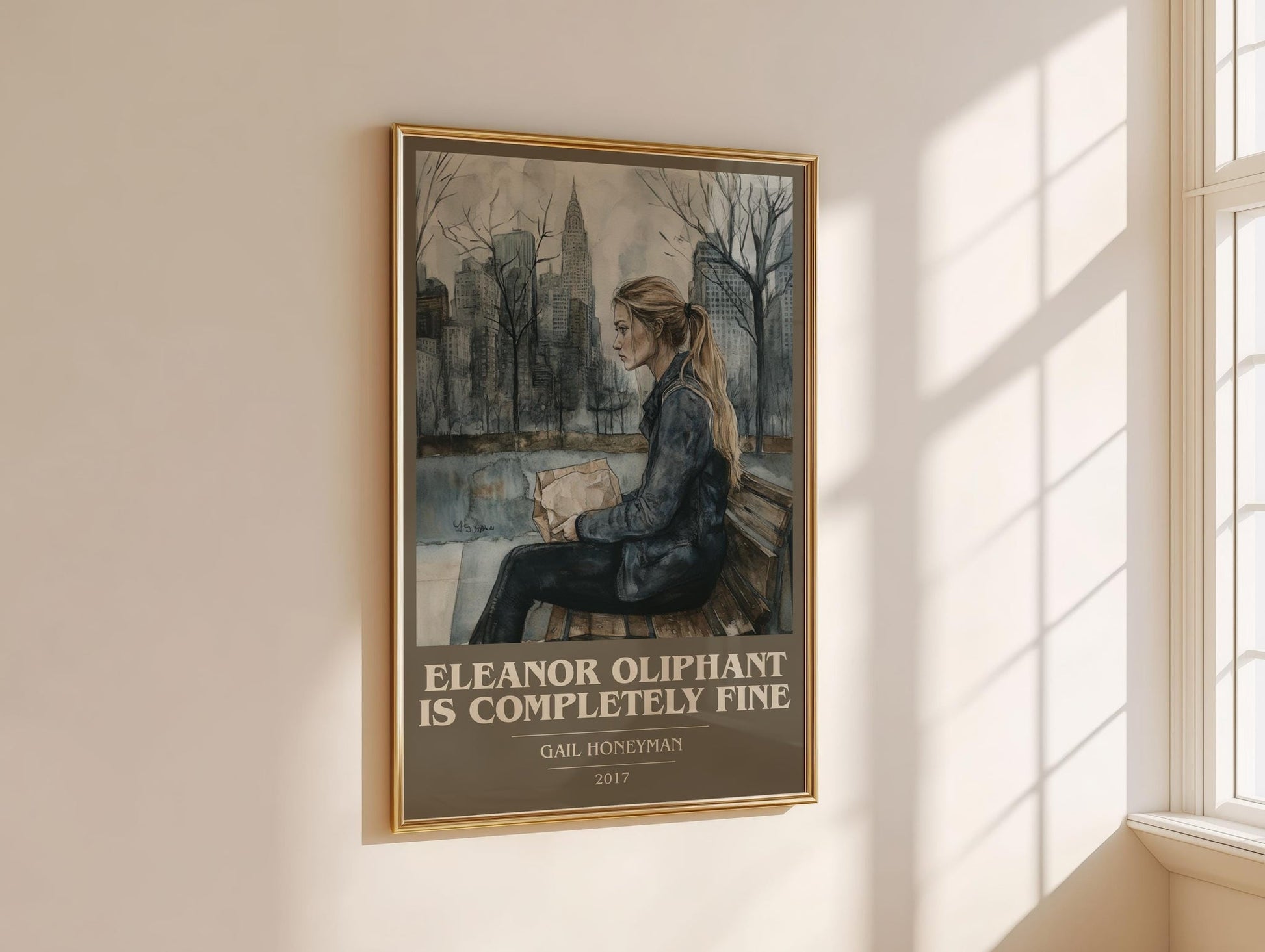 Eleanor Oliphant Is Completely Fine book cover print on bookshelf – Gail Honeyman fan gift