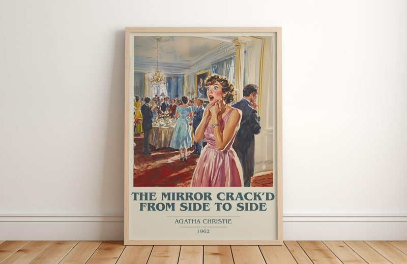 The Mirror Crack'd from Side to Side book cover print in frame leaning in hallway – mystery wall art