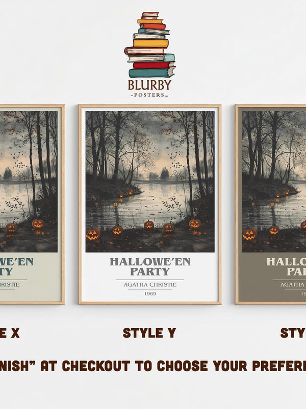Hallowe'en Party book cover print in frame leaning in hallway – mystery wall art