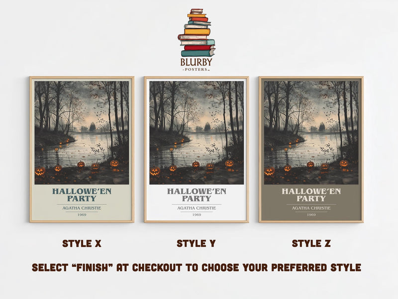 Hallowe'en Party book cover print in frame leaning in hallway – mystery wall art