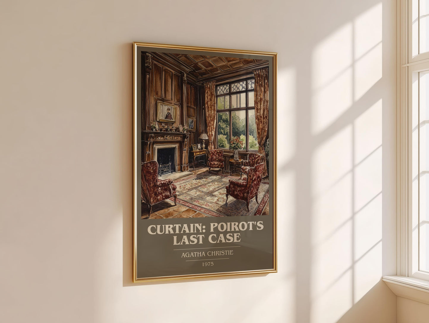 Curtain: Poirot's Last Case book cover book poster framed on wall – mystery wall art