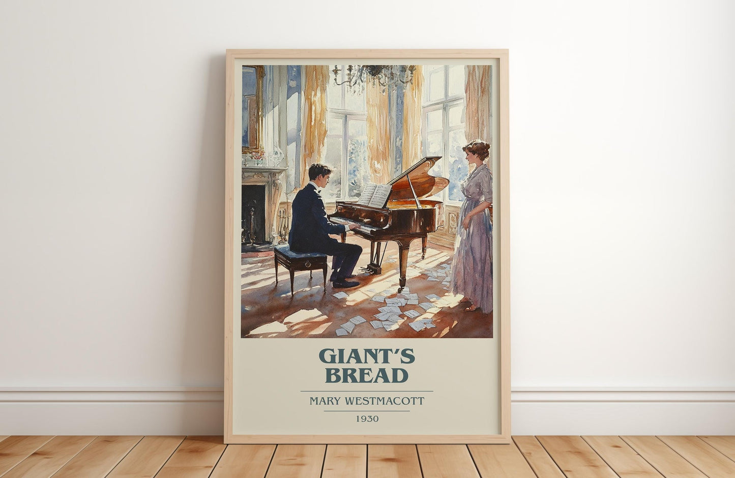 Giant’s Bread book cover print in frame leaning in hallway – romance wall art