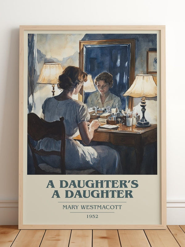 A Daughter's a Daughter book cover print in frame leaning in hallway – romance wall art