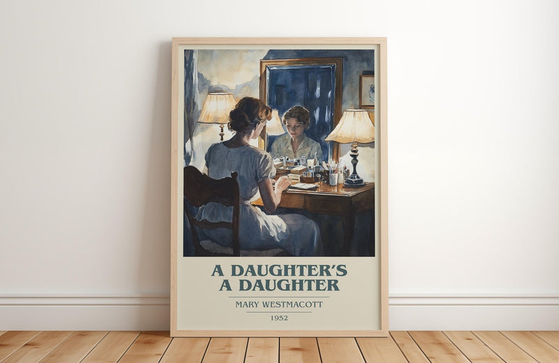 A Daughter's a Daughter book cover print in frame leaning in hallway – romance wall art