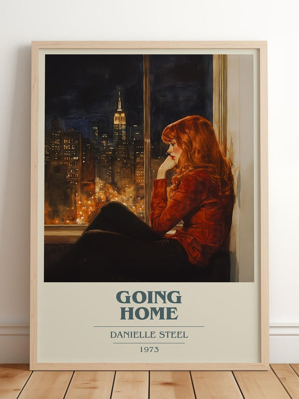 Going Home book cover print in frame leaning in hallway – romance wall art