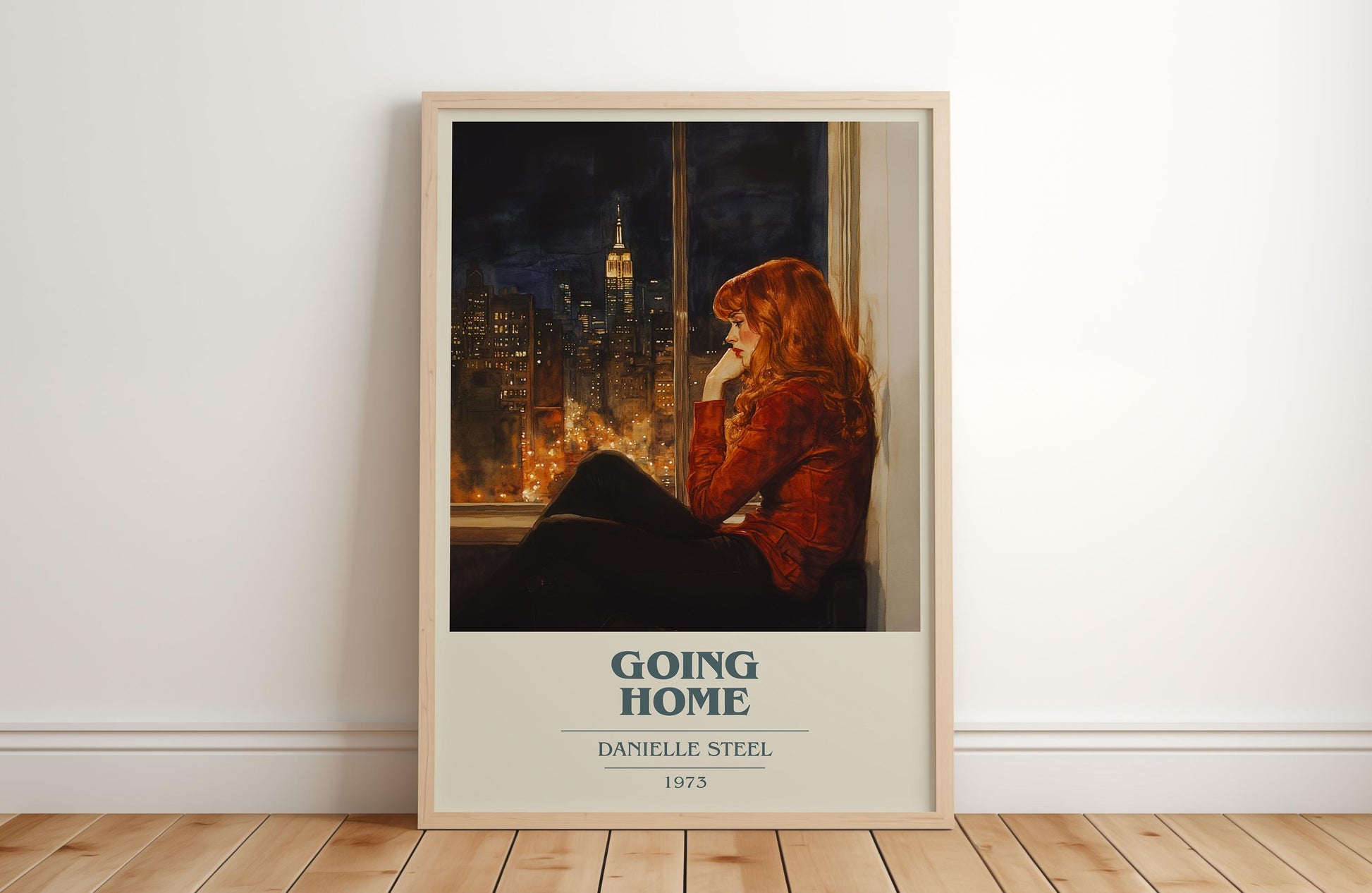 Going Home book cover print in frame leaning in hallway – romance wall art