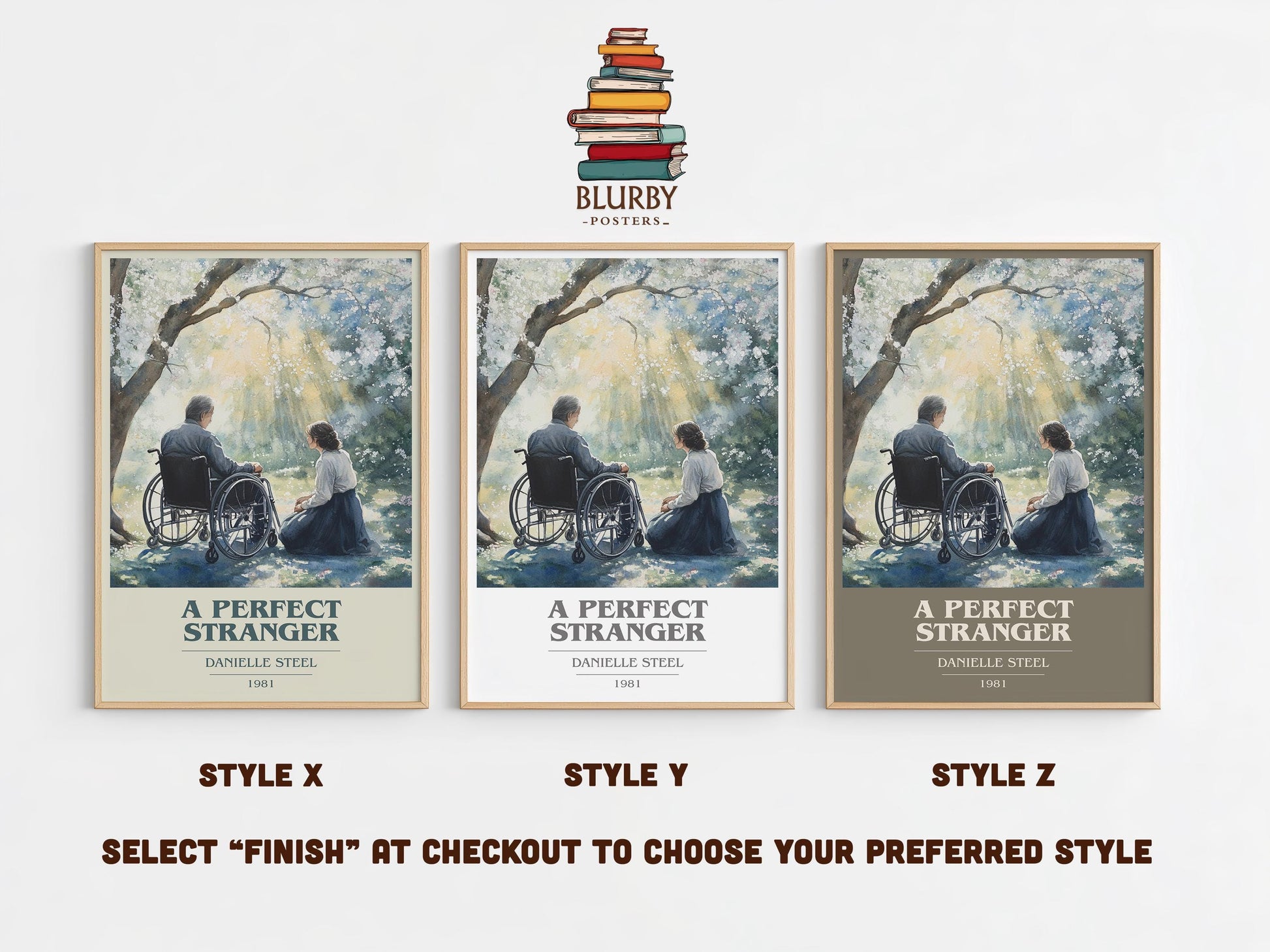 A Perfect Stranger book cover print framed by window – literary home decor