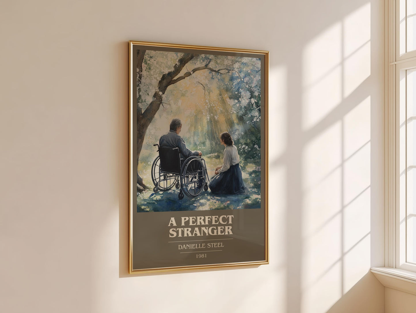 A Perfect Stranger book cover print on bookshelf – Danielle Steel fan gift