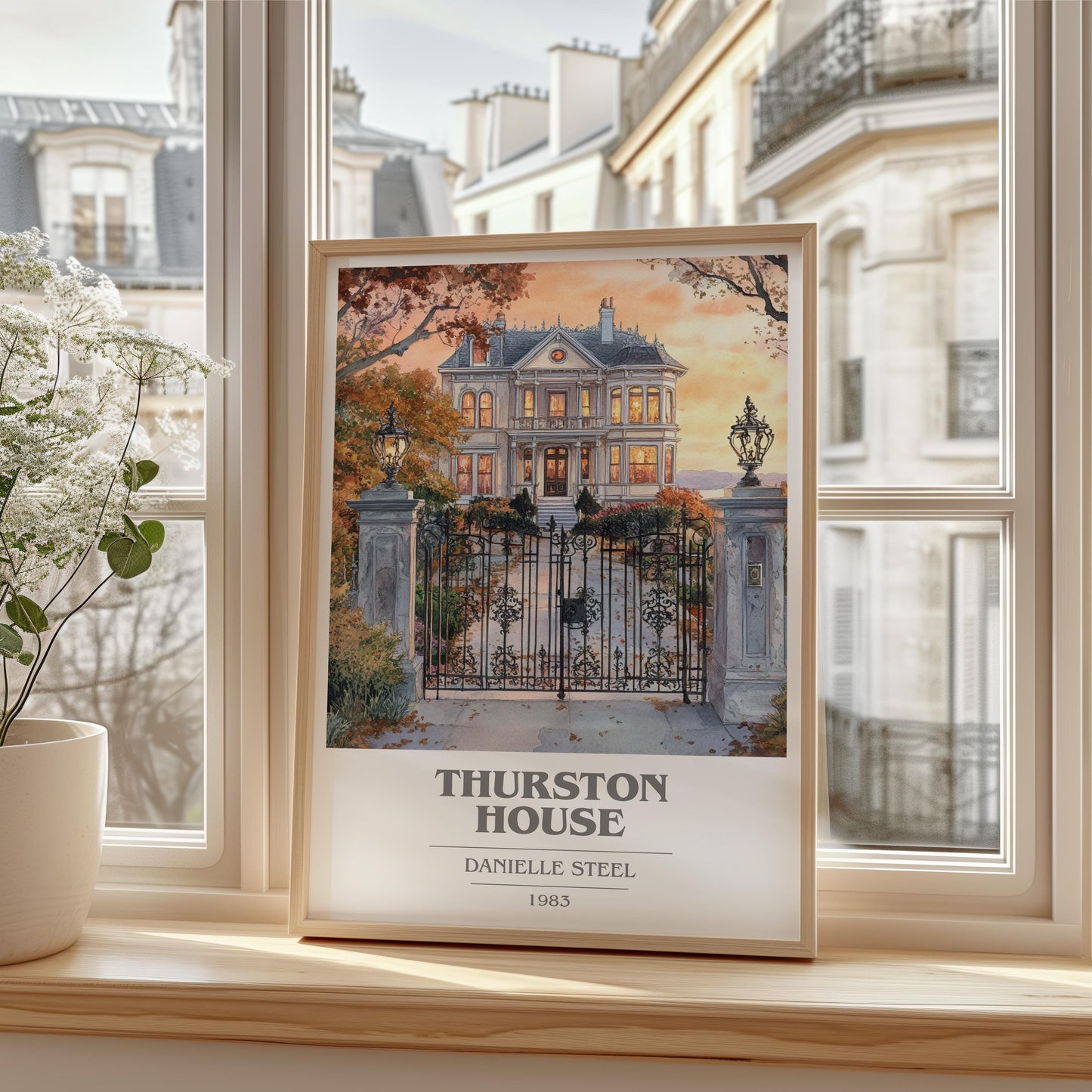 Thurston House book cover print framed by window – literary home decor