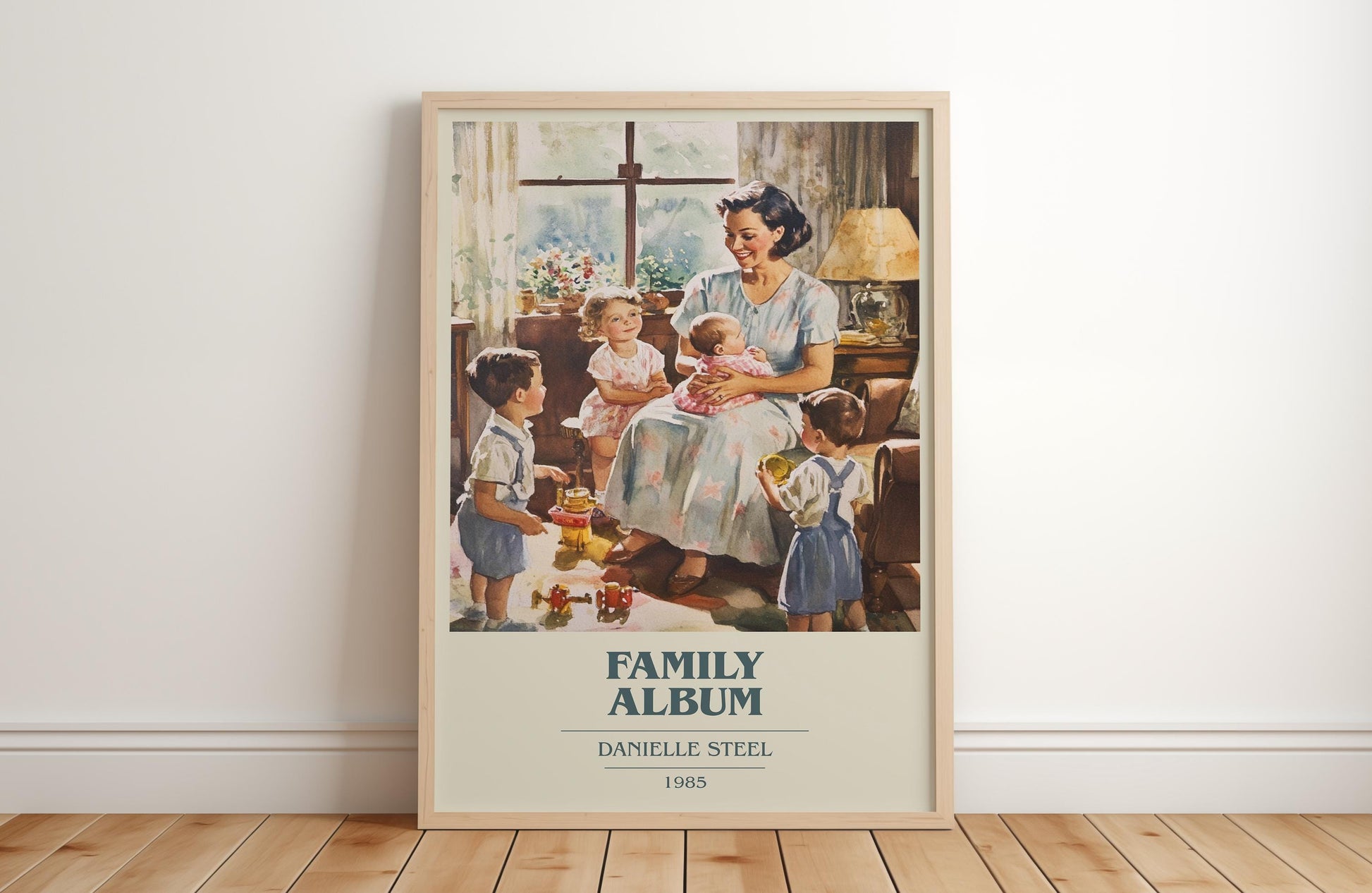 Family Album book cover print in frame leaning in hallway – romance wall art