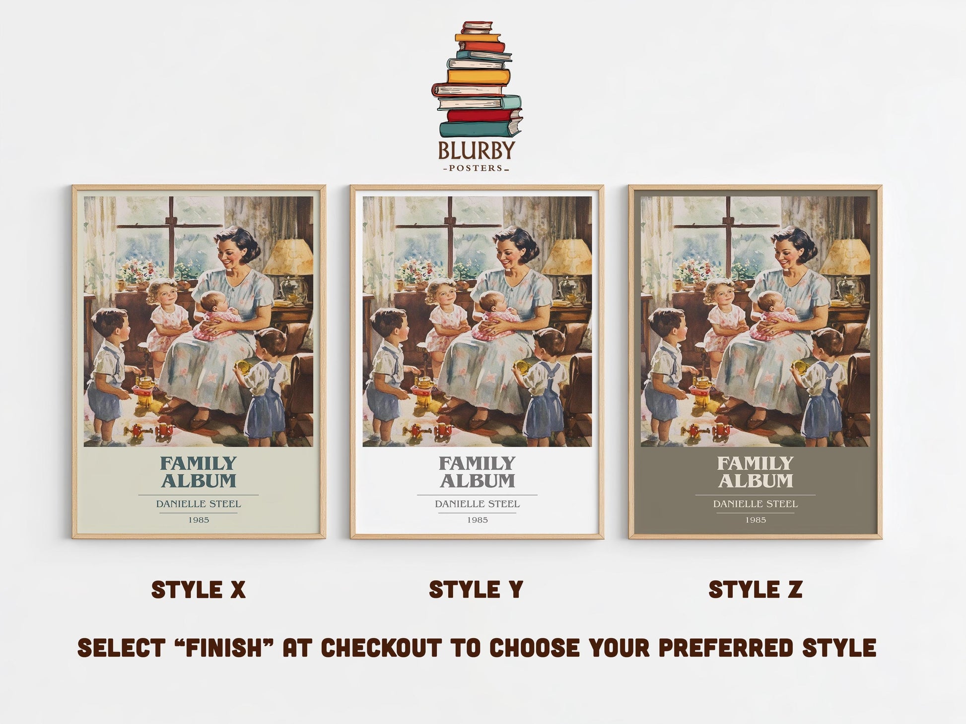 Family Album book cover poster colour and style options – Danielle Steel book art