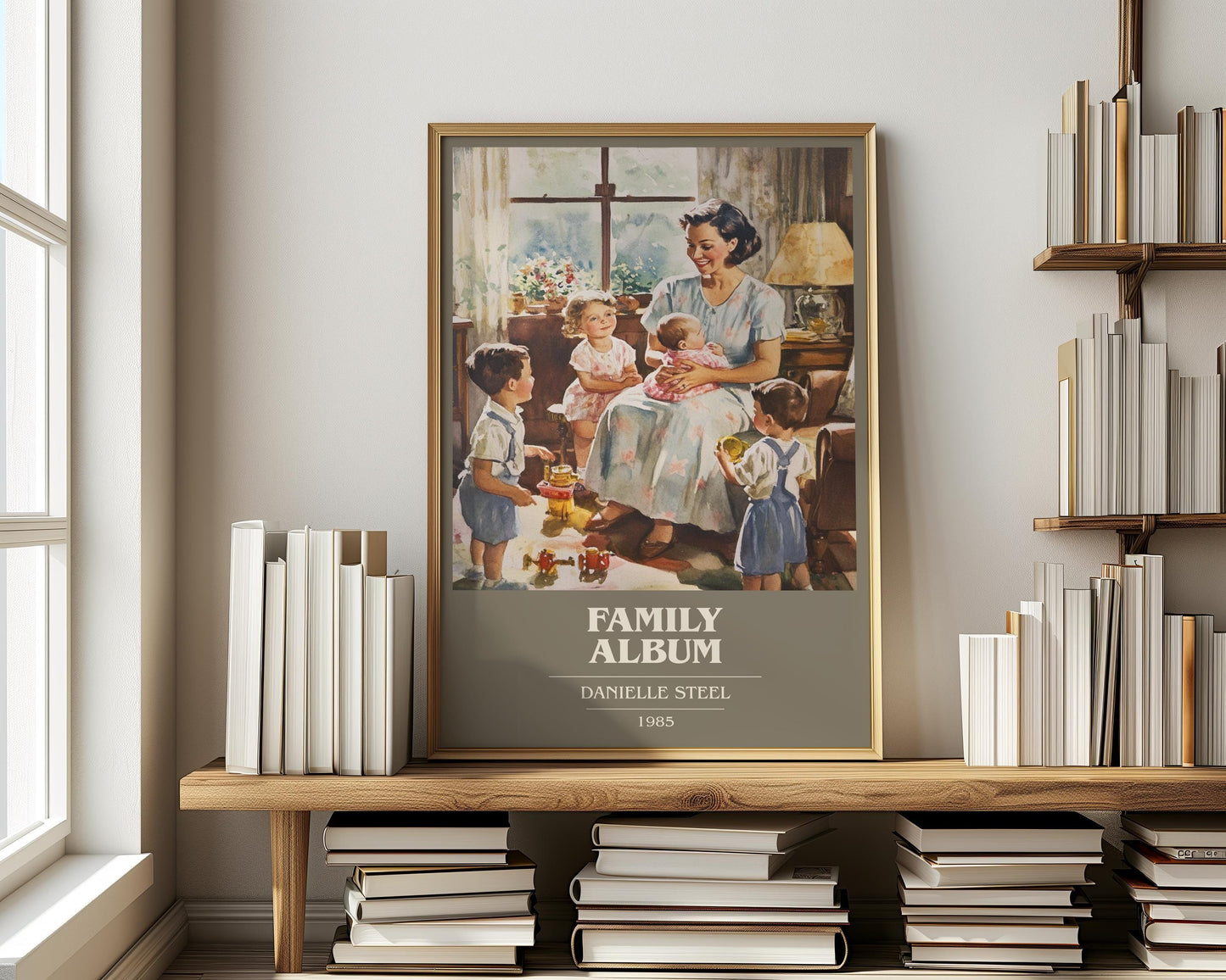 Family Album book cover print on bookshelf – Danielle Steel fan gift