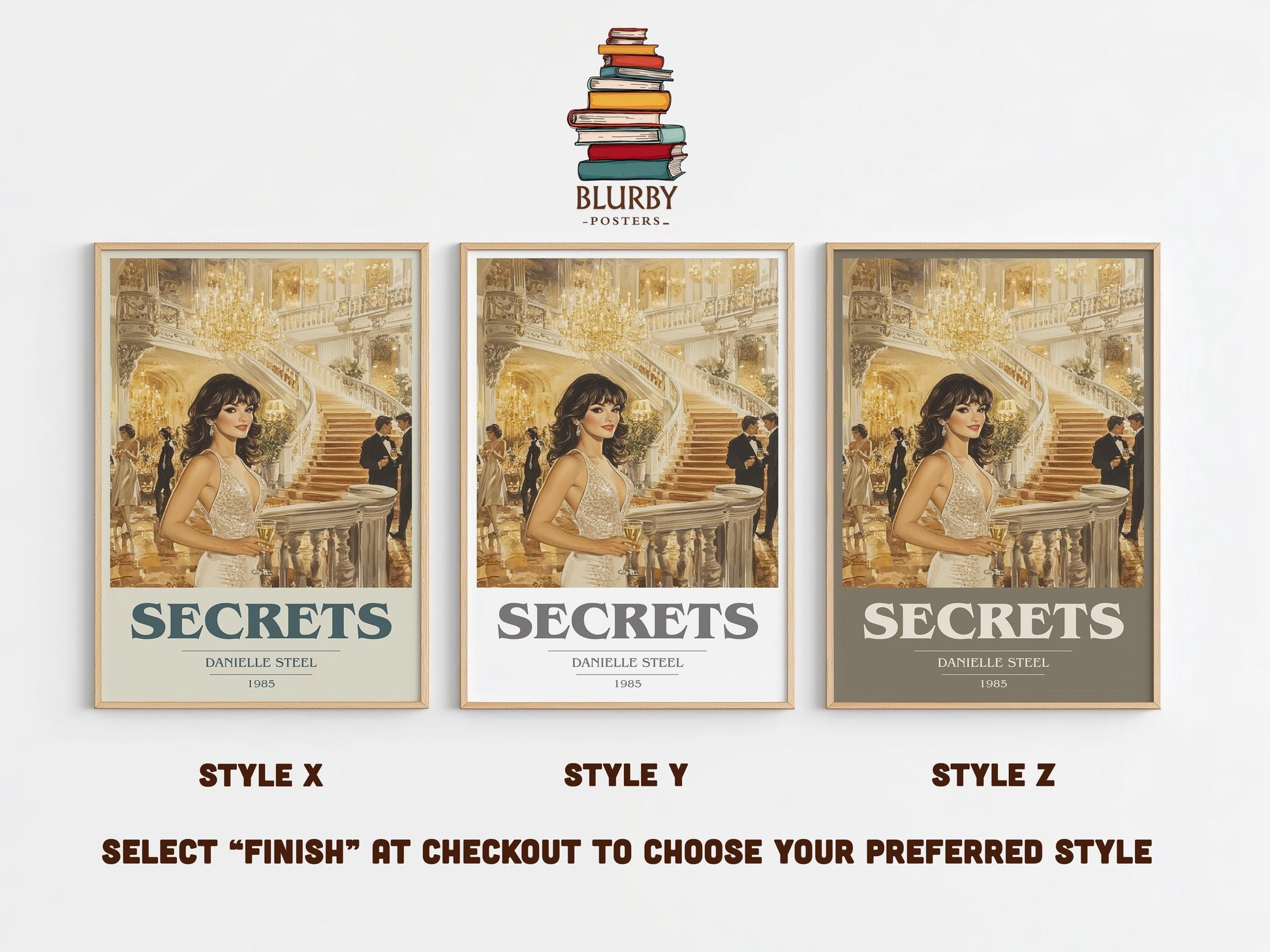 Secrets book cover poster colour and style options – Danielle Steel book art