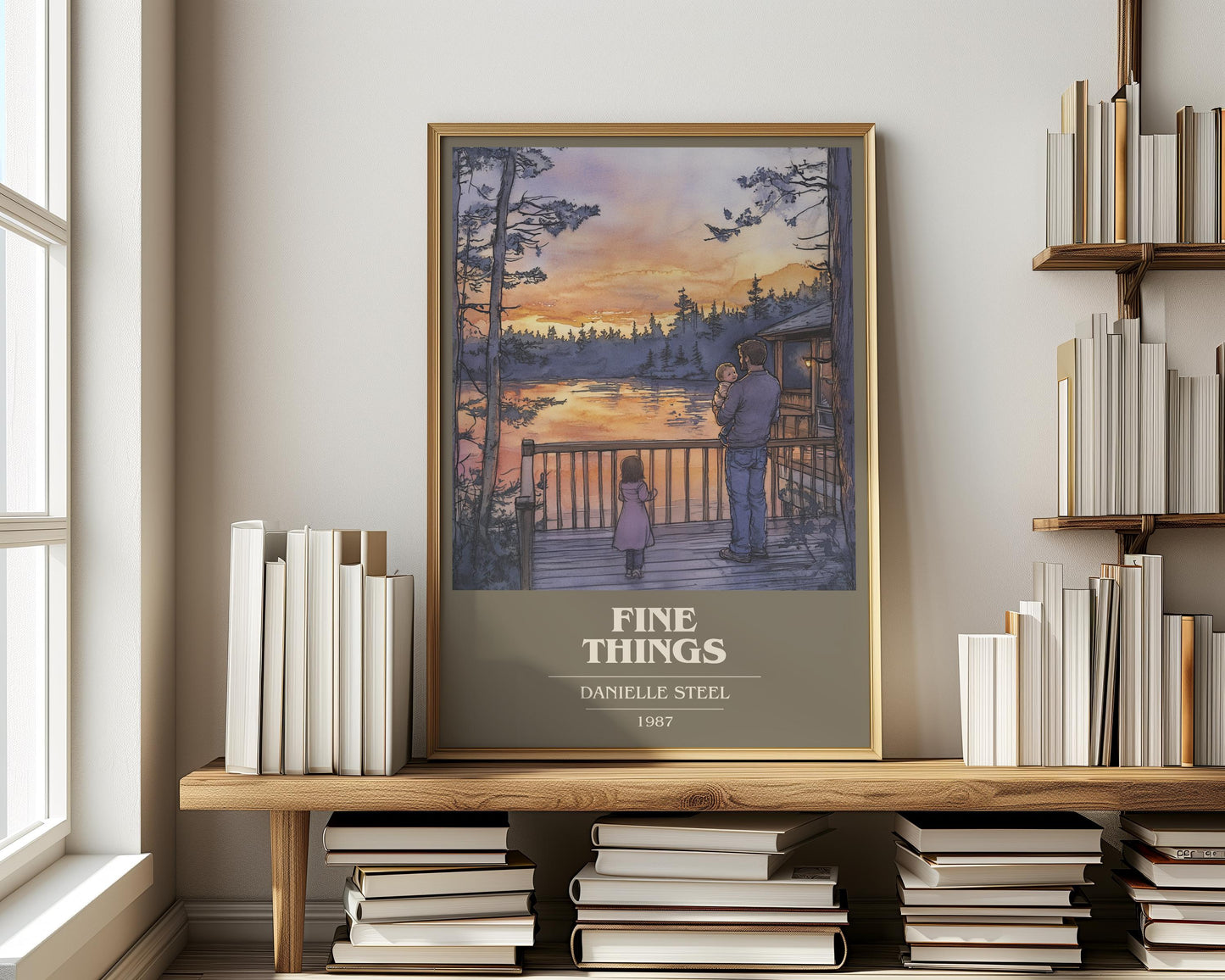Fine Things book cover print on bookshelf – Danielle Steel fan gift