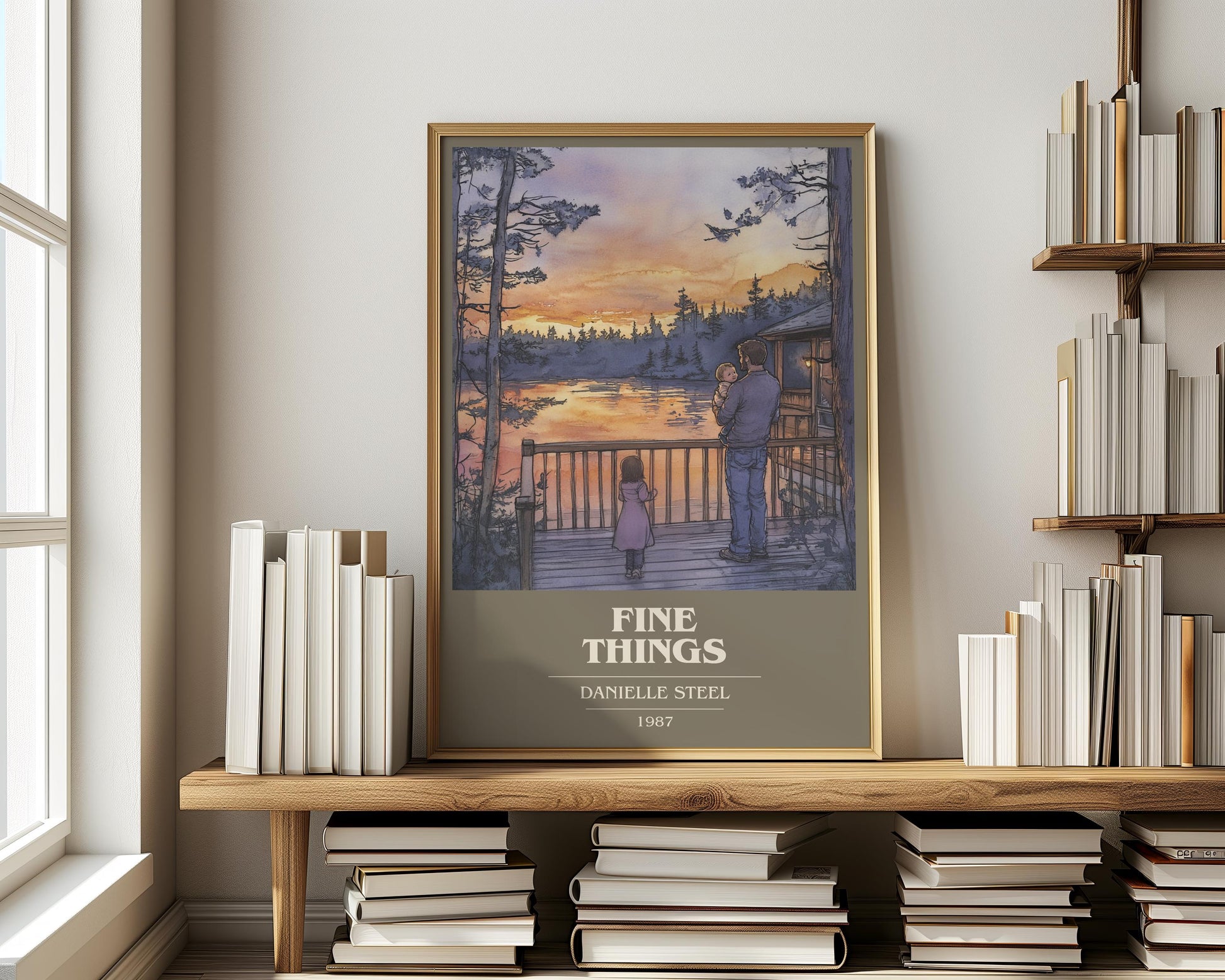 Fine Things book cover print on bookshelf – Danielle Steel fan gift