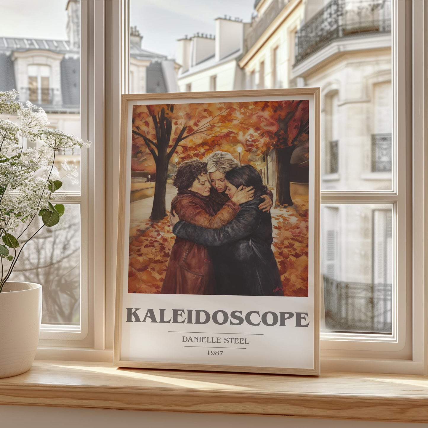 Kaleidoscope book cover print framed by window – literary home decor