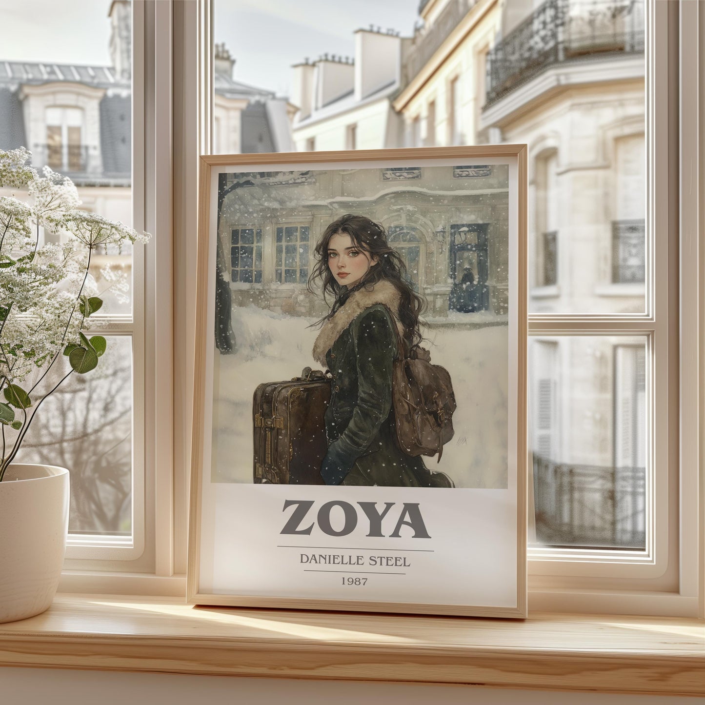 Zoya book cover print framed by window – literary home decor