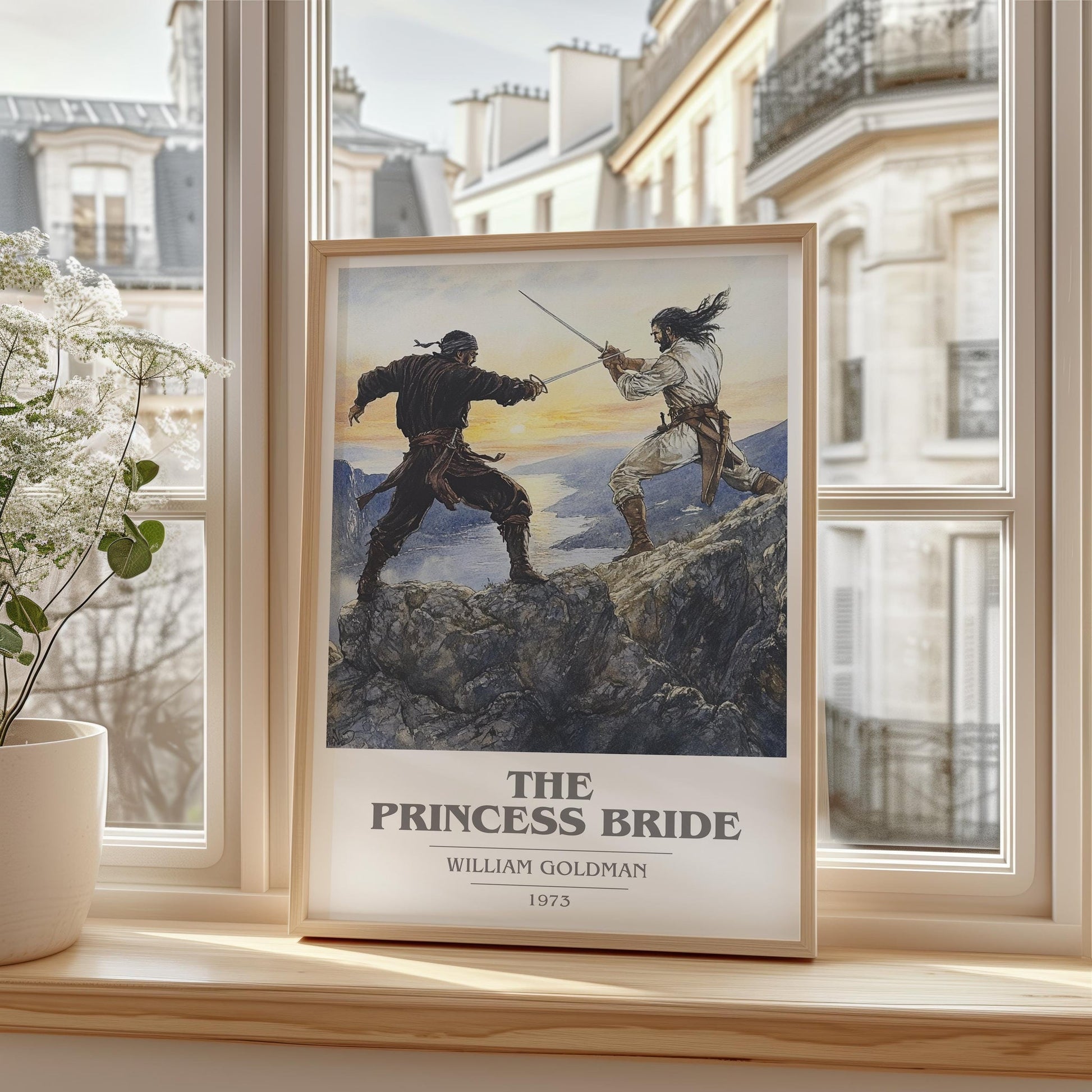 The Princess Bride book cover print framed by window – literary home decor