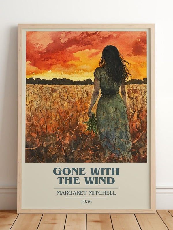 Gone with the Wind book cover print in frame leaning in hallway – historical fiction wall art