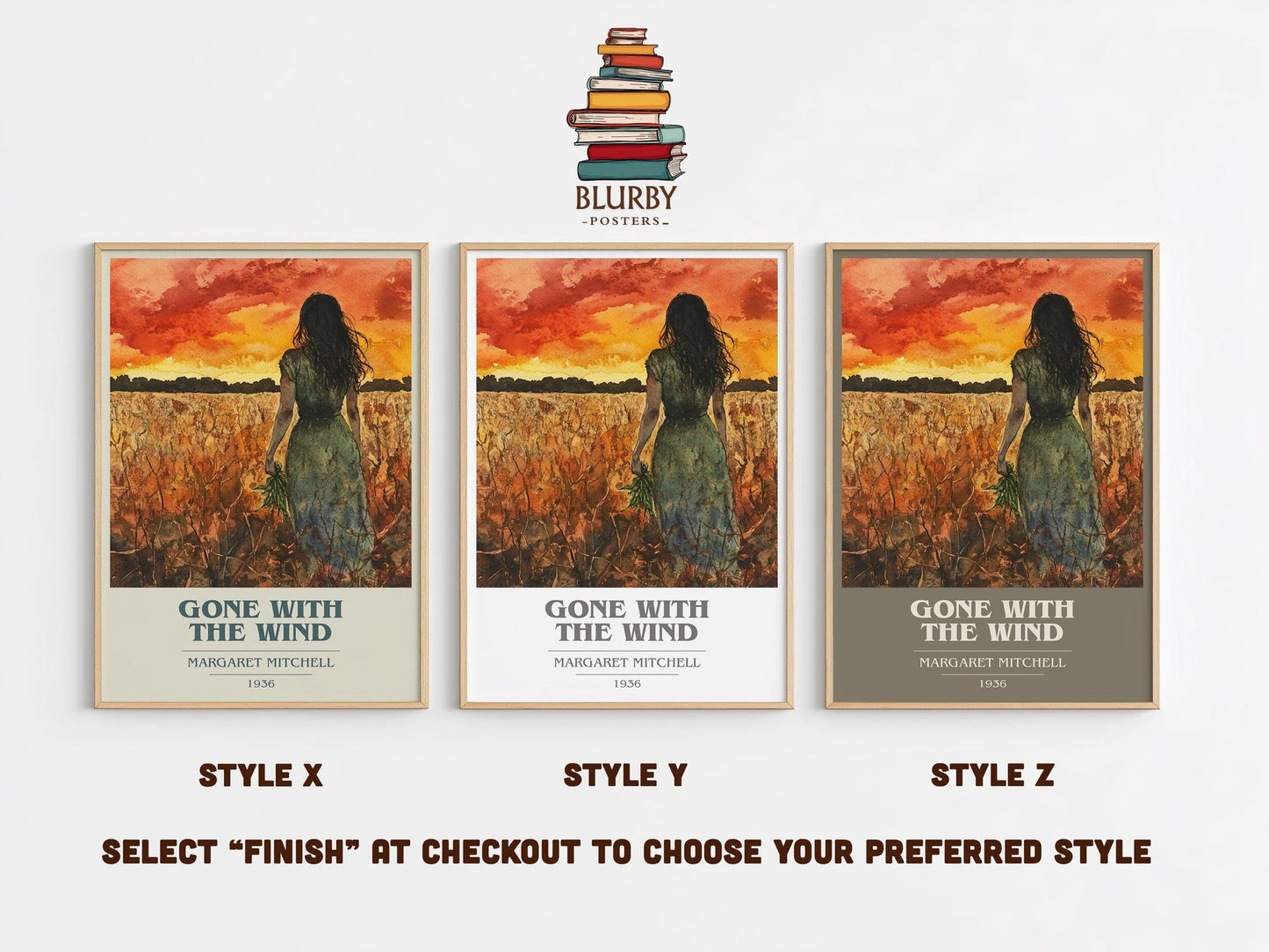Gone with the Wind book cover poster colour and style options – Margaret Mitchell book art